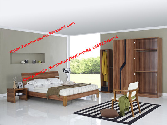 MDF melamine Furniture for Budget Hotel in modern deisgn by panel bed and doors wardrobe from China factory
