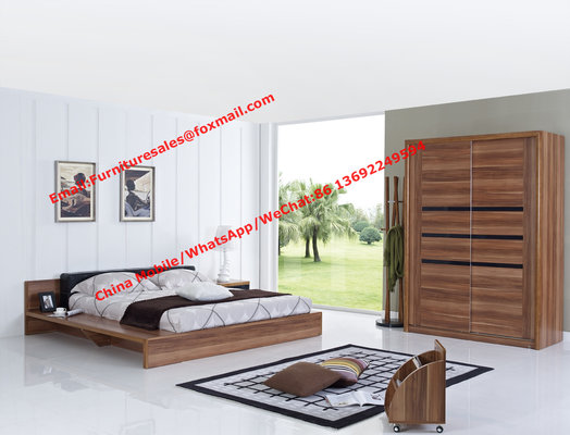 Luxury Aparment Bedroom Furniture by leather upholstered and MDF Plate bed with In wall Sliding door Armoires