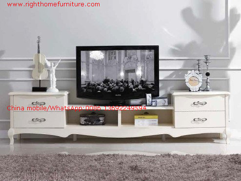 Ivory Classic TV stand wood furniture Audiovisual cabinet in White matt PU painting
