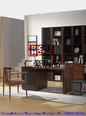 2016 New Nordic Design Study room Furniture by Walnut wood Office Desk with Armchair and in Wall Bookcase Cabinet