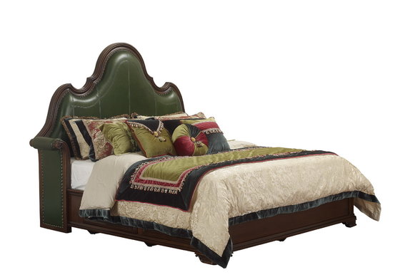 Solid Wood Bedroom set American style BT-2901 Real leather Upholstered headboard Classic king size bed with Nightstand