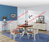 Mediterranean Style Dining room Furniture by wood table and chairs with Buffet Cabinet in white/blue painting