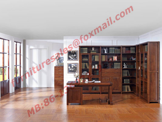 Solid Wooden with Glass Door Material Bookcase Set  for Living Room Furniture
