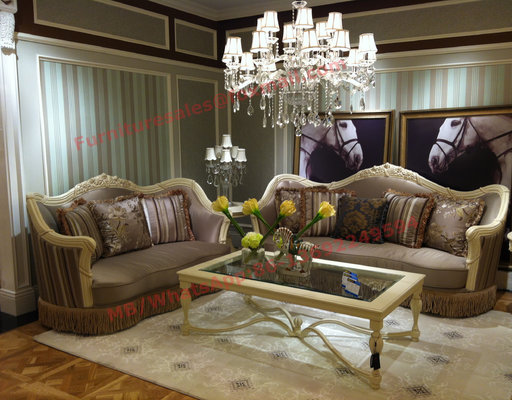 Luxury Design and Romantic Sofa set made by Wooden Carving Frame with Fabric Upholstery