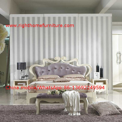 Flowers Headboard Wooden Bed in Neoclassical fabric design for luxury multiple star B& B Room Furniture