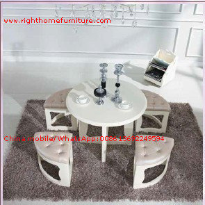 White painting Circular Leisure time tea table and upholstery stool