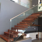 Straight Mild Steel Glass Modern Floating Staircase / Prefab Steel Glass Stair Indoor