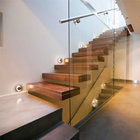 Customized Single Stringer Wood Treads Floating Stairs / Straight Staircase / Glass Stairs