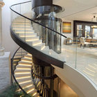 Stainless Steel Curved Stair with Wood Tread and Glass Railing Indoor Staircase
