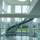 Simple Stainless Steel Design for Curved Staircase / Glass Railing / Wooden Treads