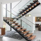indoor carton steel double stringer powder coated stainless steel glass railing straight U shape staircase stairs
