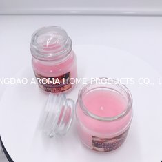 China 90g Scented soy wax glass candle holder with lid and color label for baby room decor supplier