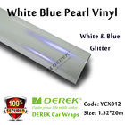 Satin Pearl White Car Wrapping Vinyl Film - White & Blue Glitter