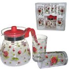 Glass Jug and Cup set with flower design