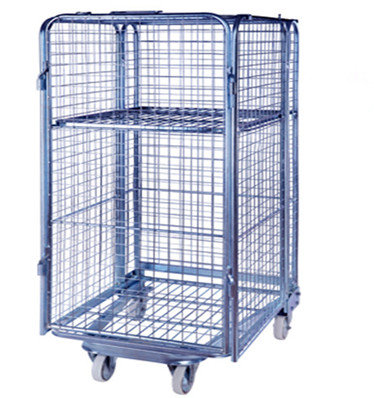 Folding Supermarket Metal Wire Mesh Warehouse Storage Roll Cage