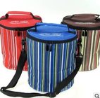 Striped polyester insulated round lunch bag