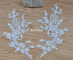 China Cord Lace Applique Ivory Color Embroidery Flower for Wedding Dress  embroidery rayon thread supplier