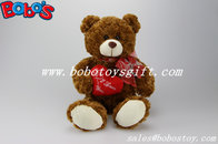 12"Dark Brown Stuffed Toy Plush Cuddly Bear With Red Ribbon And Heart Pillow