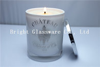 Glass Candle Holder With Painting Logo , Candle Jar With Lid Cover