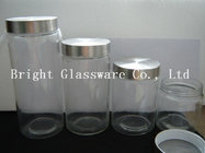 Luxury design glass storage jar with metal lid