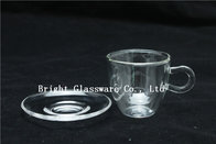 clear double wall thermo glasses, double wall coffee glass, tea set glass with saucer