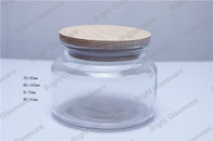 hot sale design clear glass candle jar with wooden lid for sale