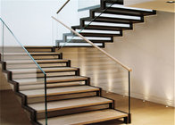 Customized low cost staircase design double straight Stringer rubber wood staircase