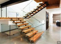 Modern Stylish Solid Wood Tread Straight Stair Double Plate Beam Staircase
