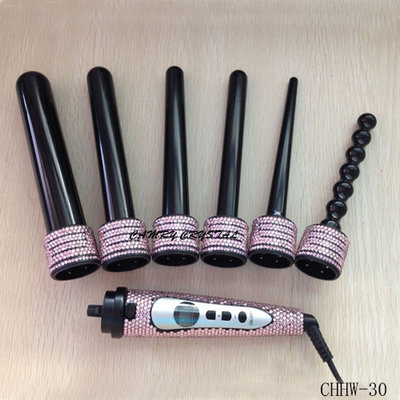 Pink Crystal 6 in 1 interchangeable curling wands-Hair Styling Tools