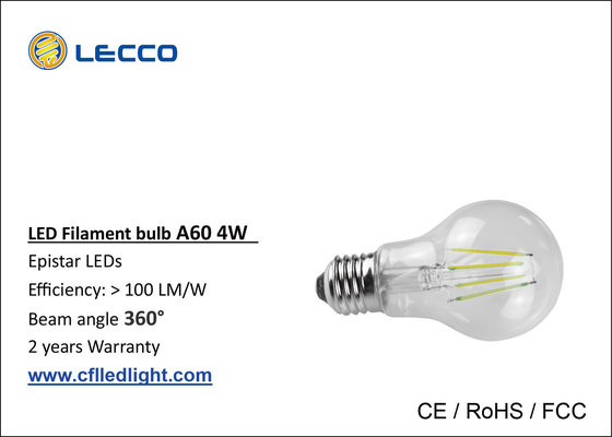 China 4 Watt Filament Led Light Bulbs E27 Glass Cover 6000K Color Temperature supplier