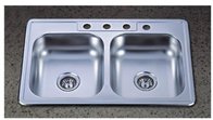 33x22 inch Double Bowl Stainless Steel Topmounted Kitchen Sink with 4 Four holes