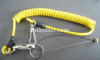 China Metal hook spring stretchy coil keychain strap rope solid yellow tool lanyard cable supplier