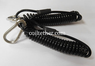 China Custom size OEM produce direct from factory best black coil lanyard with snap clip hooks supplier