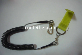 China Black coil police equipment mini coil pistol leash w/yellow webbing strap&amp;metal snap hook supplier