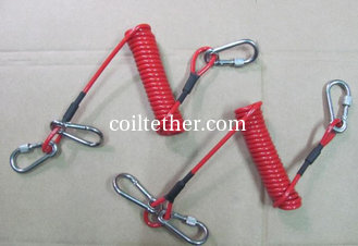 China Carabiners red color coiled cable tool lanyard tether short and strong cord made of PU supplier