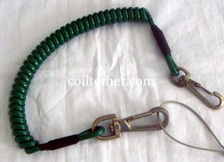 China Dark green strong coiled tool tether protective lanyard system w/snap hooks by custom OEM supplier