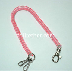 China Plastic Translucent Pink Long Spring Coil Key Chain Holder w/Executive Swivel and J-Hooks 2pcs supplier