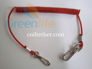 China Popular Selling in Europe Stainless Steel Spiral Lanyard Plastic Red PU Coated with Steel Hook on Each End supplier