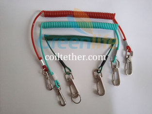 China Stretchable Quick Relase Coil Lanyard with Clip and Split Ring Best Spring Steel Wire Lanyards for Anti-Lost supplier