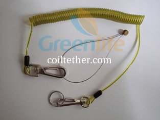 China Flexible Anti-Drop Spring Steel Wire Coil Lanyard Tool Tether Transparent Yellow Custom Color supplier