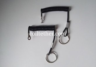 China Customized Black Color 5CM Coil Length Retrable Tool Lanyard Steel Coil Cable w/Eyelet and Key Ring supplier
