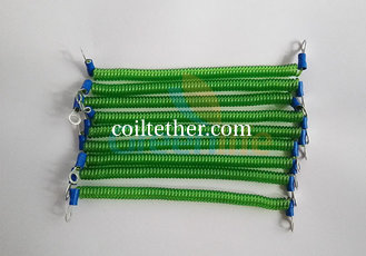 China Customized 15CM Length Green Steel Wire Safe Spring Coiled Strap Strings w/2pcs Metal Eyelets supplier