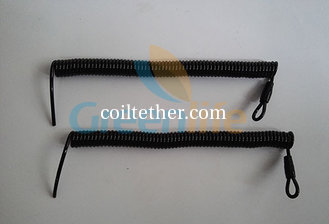 China Custom Attachments Solid Black PU Covered Extendable Plastic Spiral Safety Lanyard supplier