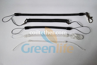 China Multi-function Custom Sizes Black/Clear Plastic Coil Safety Strap with Hook, Loop or Nylon String supplier