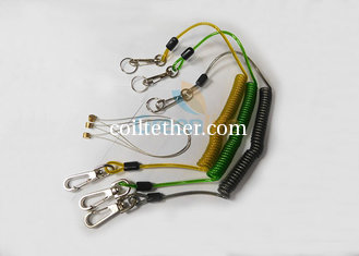 China Quick Release Colorful Tool Coiled Lanyards with Clips 2pcs and SS Split Ring and Wire loop connector supplier