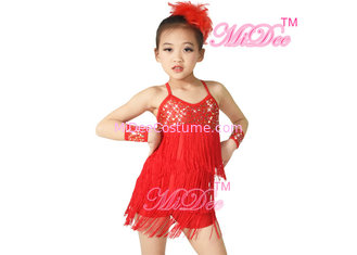 China Three Colors Camisole Sequin Tassel Latin Dance Dresses With Feather Headpiece supplier