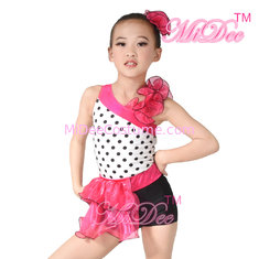 China Children'S Dance Costumes Black Polka Dots Top Biketard Ballet Dance Costume supplier