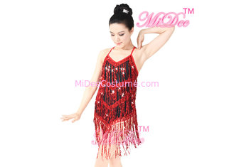 China ODM Latin Dance Costumes Girl Sequin Tassels Red Dress Ballroom Dancing Dresses supplier