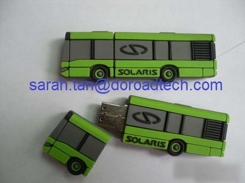 Customized Bus Shaped PVC USB Flash Drives, 100% Original and New Memory Chip