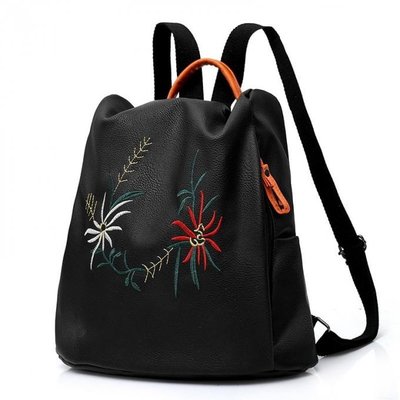China Wild Embroidery College Wind Bag Small Fresh Backpack PU leather embroidery wild simple college style wind Shells should supplier